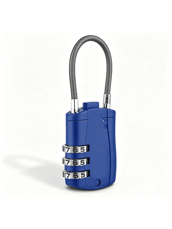 Tsa Approved Combination Luggage Lock with Cable,1-Pack,Blue,Blue Body Is Easy to Spotin a Bag; Flexible Cable Shackle and Resettable Code,1-3/16In Body
