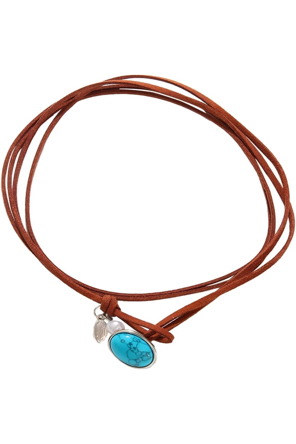 Turquoise Leather Choker Necklace - Western Cowgirl Jewelry for Women, Boho Layered Leather Necklace - Vintage Suede Choker Necklace for Women