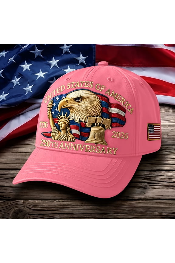 USA 250th Anniversary Hat,Ball Cap,250th Anniversary USA Hat,United States 250th Anniversary Bald Printed Patriotic Baseball Cap for Men Women Multi,America 250 Tribute (Watermelon Red)