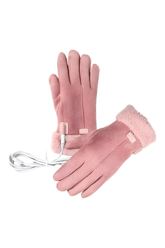USB Electric Heated Gloves for Women with Adjustable Temperature Winter Warm Plush Lining Gloves Leather Thermal Heated Gloves for Home Office Outdoor Activities