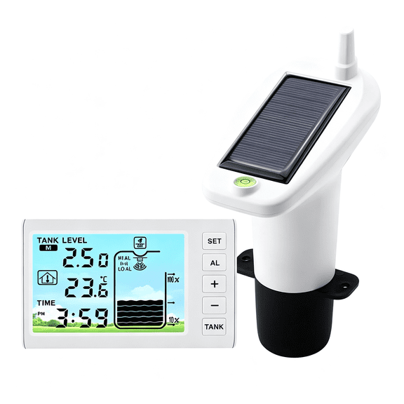 TELOLY Ultrasonic Water Level Monitor Tank Liquid Level High/Low Alarm Solar Powered Water Level Sensor Water Level Indicator Gauge Ip65 Waterproof,Water Tank Level Monitor
