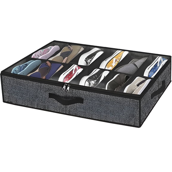 TELOLY Under Bed Shoe Storage,Plastics Shoe Organization Box, Fabric Shoe Organizer Box,30"X24"X6"