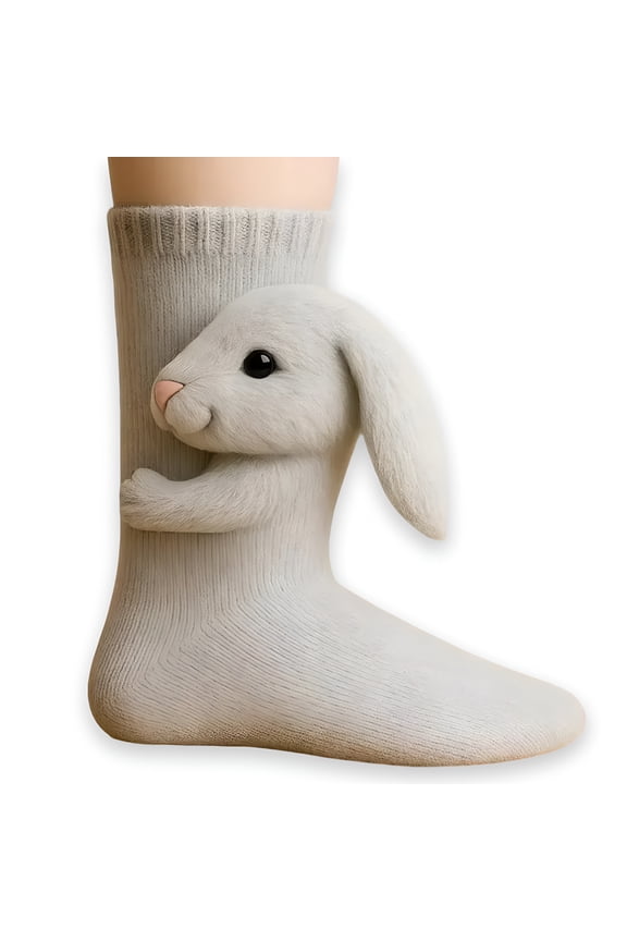 Unisex 3D Plush Animal Socks - 100% Polyester Soft, One Size Fits Most for Adults & Teens, Color A, Bunny/Red Panda/Koala, Machine Washable Loungewear/Gift, Size Free Size