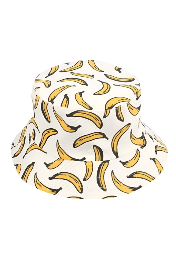 Unisex Adult Double Sided Wear Banana Bucket Hat Sunscreen Outdoors Cap White