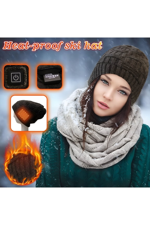 Unisex Electric Heated Knit Hat Adjustable Temperature Control Winter Warm Heating Beanie for Outdoor Skiing Sports