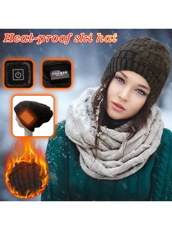Unisex Electric Heated Knit Hat Adjustable Temperature Control Winter Warm Heating Beanie for Outdoor Skiing Sports