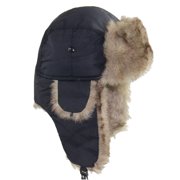 TELOLY Unisex Fur Lined Trapper Hat, Warm Windproof Winter Russian Hat, Black