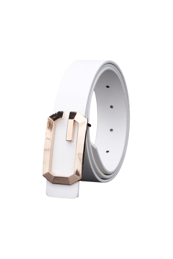 Unisex G Letter Smooth Buckle Leather Belt, Fashion Gold Plated Slide Buckle Casual Waist Strap for Jeans Pants Belts for Women