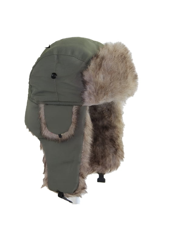 Unisex Men Women Faux Fur Lined Trapper Hat Warm Windproof Winter Russian Hat Green