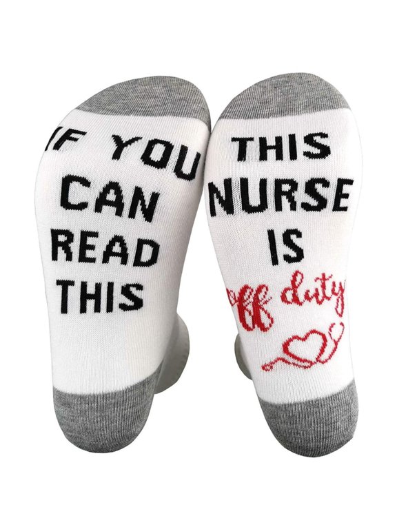 Unisex Novelty Funny Word Letter Crew Socks If You Can Read This Nurse Teacher Is Off Duty Printed Casual Cotton Hosiery, Funny Socks