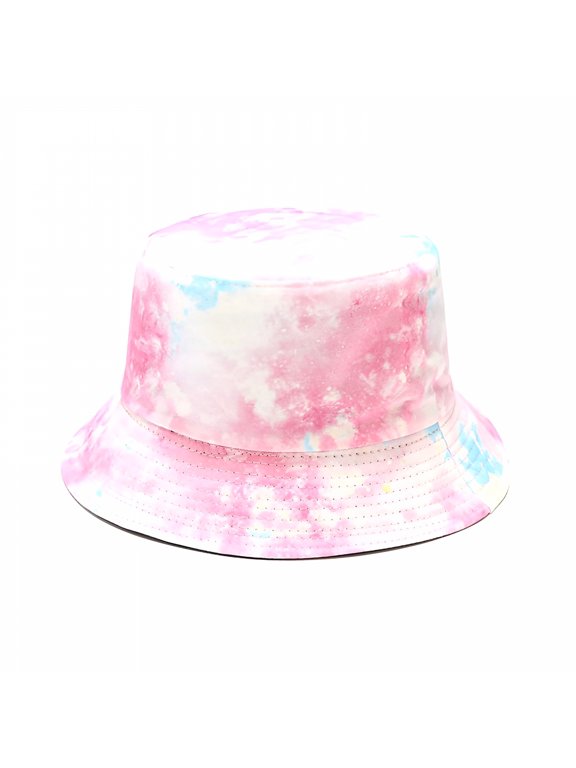 Unisex Summer Trendy Foldable Fisherman Hat Reversible Wide Brim Breathable Rainbow Tie Dye Printed Bucket Hats for Women Men