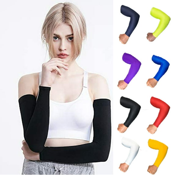 TELOLY Unisex UV Sun Protection Athletic Arm Sleeves Black Medium
