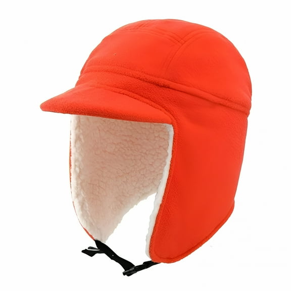 TELOLY Unisex Warm Trapper Hats with Earflap Fleece Winter Windproof Russian Brim Ear-Flap Hat Hunting Ski Caps for Men Women,Orange