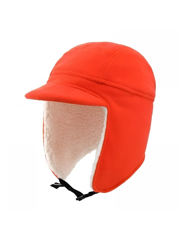 Unisex Warm Trapper Hats with Earflap Fleece Winter Windproof Russian Brim Ear-Flap Hat Hunting Ski Caps for Men Women,Orange