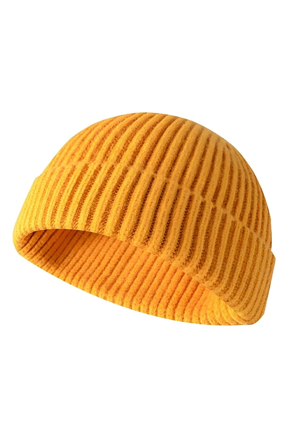 Unisex Winter Beanie Hat Short Ribbed Fisherman Skullcap Trawler Knit Cuff Beanie Cap,Yellow