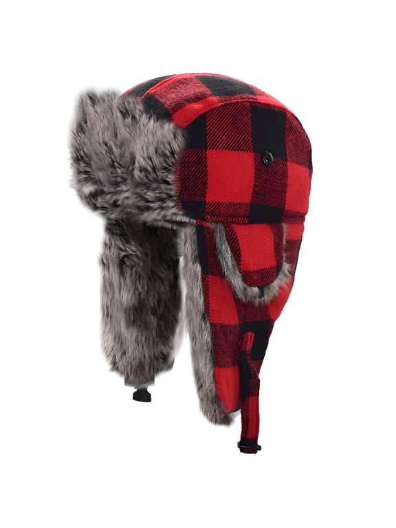 Unisex Winter Trapper Hat Lattice Plaid Print Plush Lined Ushanka Earflap Cap