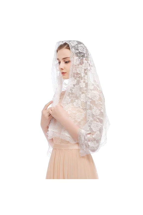 Veil Prayer Shawl Lace Trim Lace Shawl for Woman Mantilla Headwear Scarf