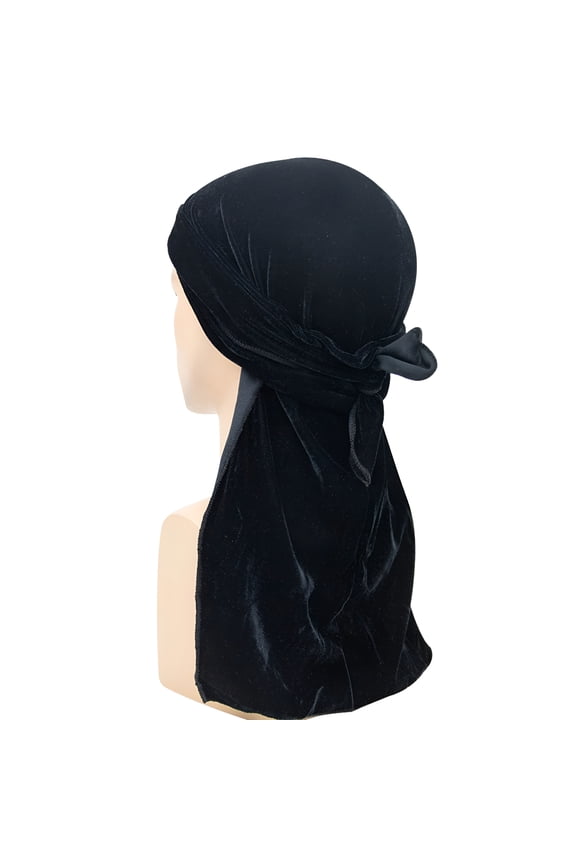 Velvet Durag for Men Stretchable Luxury Wave Cap with Long Tail and Wide Straps for Men Women