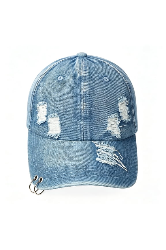 Vintage Distressed Jean Hat,Light Acid Washed Denim,Ripped Baseball Cap,Adjustable Clip for Universal Fit Ripped Denim Hat