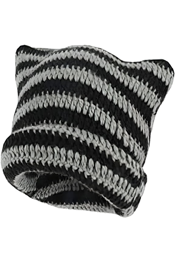 Vintage Grunge Crochet Beanie Hat, Kawaii Cute Fox Cat Knitted Hat, Emo Alt Accessories