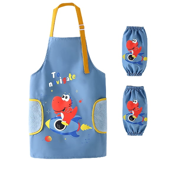 TELOLY Waterproof Kids Apron with Sleeves, Adjustable Neck Toddler Smock for Painting, Cooking, Crafts, Unisex 4-12 Years