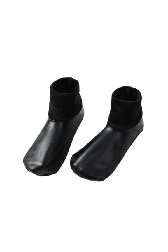 Waterproof Pu Leather Socks Indoor Floor Thermal Socks with Fleece Lined Home Foot Low Cut Sock for Female Male Black S Foot Socks