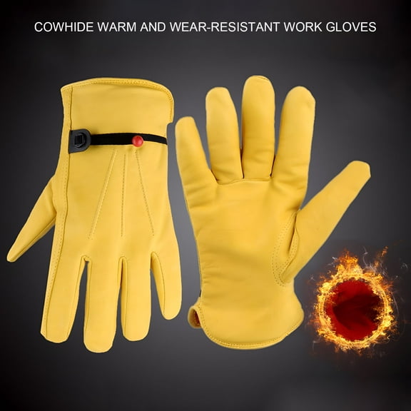 TELOLY Waterproof Work Gloves for Men, Winter Insulated Leather Work Gloves, Cowhide Leather Gloves Working in Cold Weather