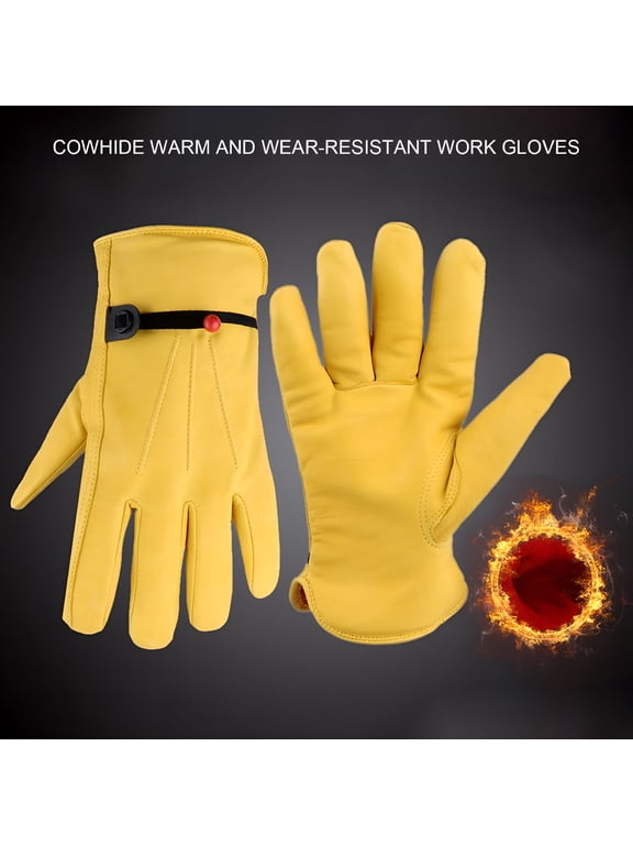 Waterproof Work Gloves for Men, Winter Insulated Leather Work Gloves, Cowhide Leather Gloves Working in Cold Weather