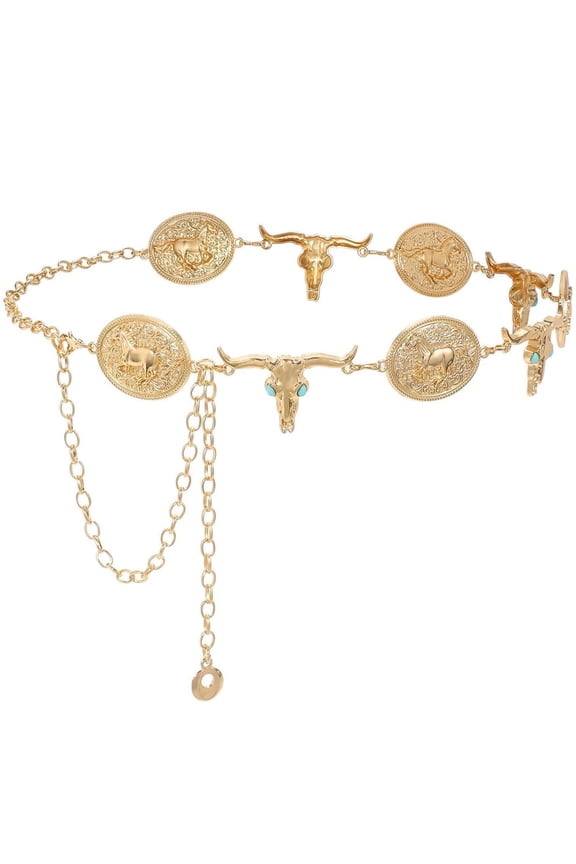 Western Metal Concho Belt for Women Vintage Cowgirl Boho Turquoise Chain Belts for Women for Dresses Jeans