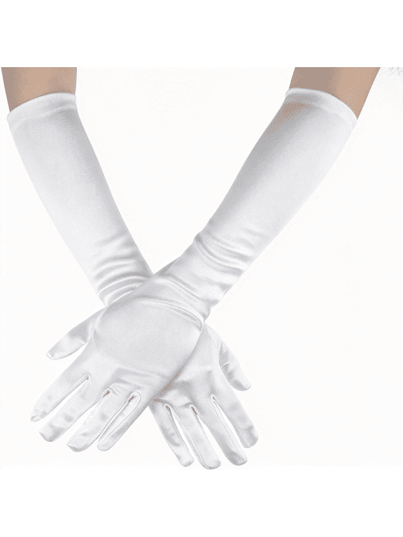 White Princess Gloves for Little Girls Kids White Long Satin Gloves Princess Dress Up Glove for First Holy Communion Wedding Costume Party Glove for 3 4 5 6 Year Old Toddler Girls