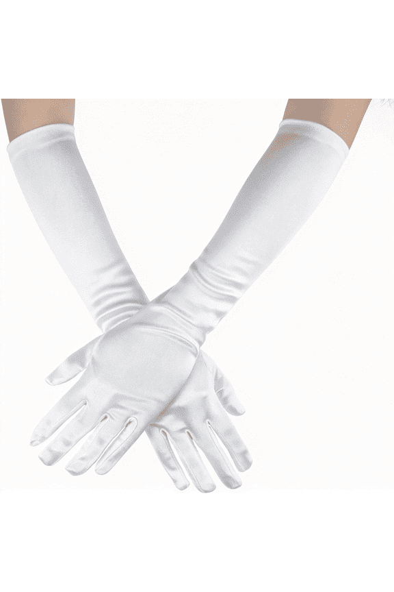 White Princess Gloves for Little Girls Kids White Long Satin Gloves Princess Dress Up Glove for First Holy Communion Wedding Costume Party Glove for 3 4 5 6 Year Old Toddler Girls