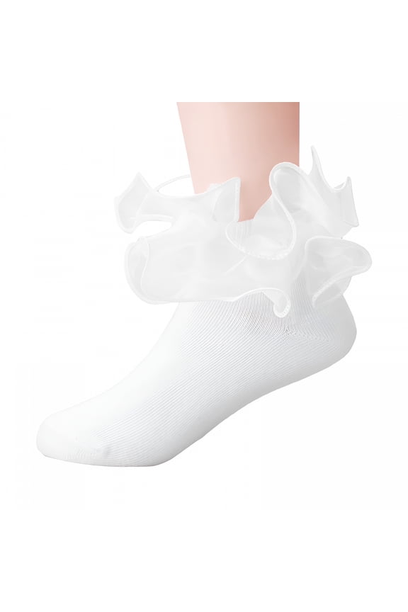 White Ruffle Socks Girls Socks Double Big Lace Socks Comfortable Frilly Pageant Dress Princess Style Socks Kids