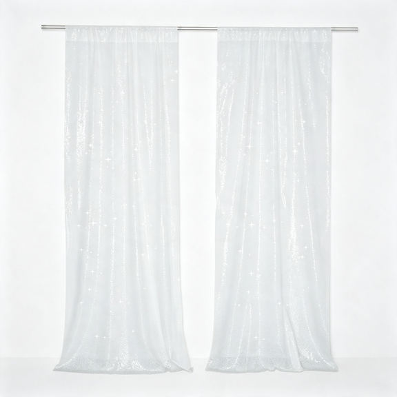 TELOLY White Sequin Backdrop Curtains 2X8Ft 2 Panels | Sparkly 3Mm Sequins with 4 " Rod Pockets Frame Entrances and Photo Areas for Weddings and Baptisms Elegant White Sequin Backdrop Curtain