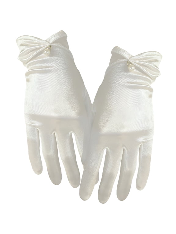 White Silk Gloves Photo Prop Tea Party for Women Wedding Girl Satin Bride Women's