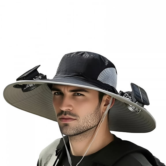 TELOLY 2026 New Wide Brim Fishing Hat with Solar Fans,Fan Hat Large Size Big Head Men Sun Hats with Upf 50+ Protection for Outdoor Hiking Camping
