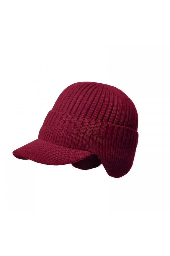 Winter Beanie Hat,Warm Earflap Hat Knitted Newsboy Hat - Winter Hat with Visor for Men Outdoor Activity