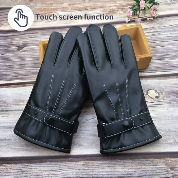 TELOLY Winter Genuine Sheep Skin Leather Gloves For Men, Warm Touchscreen Cashmere Lined Driving Motorcycle Gloves