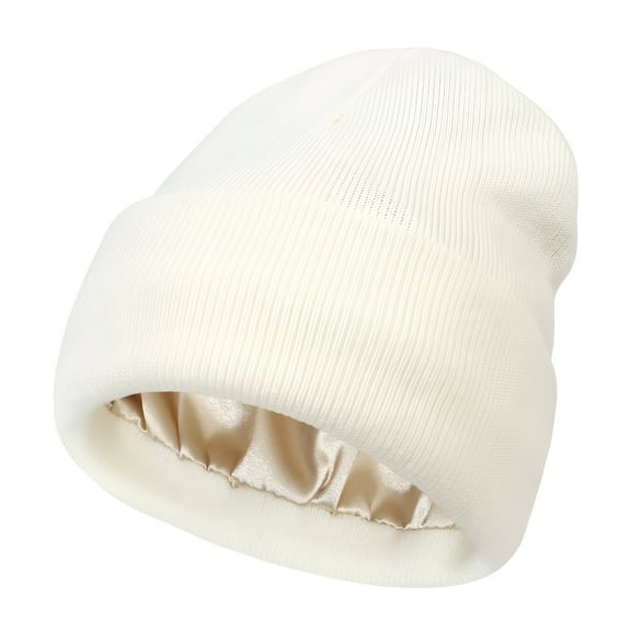 TELOLY Satin Lined Anti Static Beanie for Women Winter 2 Layer Knitted Hat Silk Satin Bonnet Hair Cover Sleep Cap