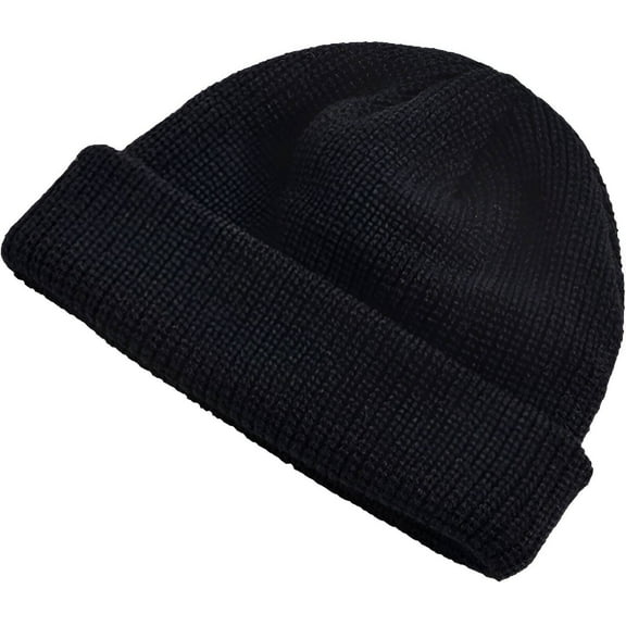 TELOLY Winter Hats for Men,Roll-Up Brim Detail Mens Beanie,Adds Layered Texture Beanies Hats Men,Black