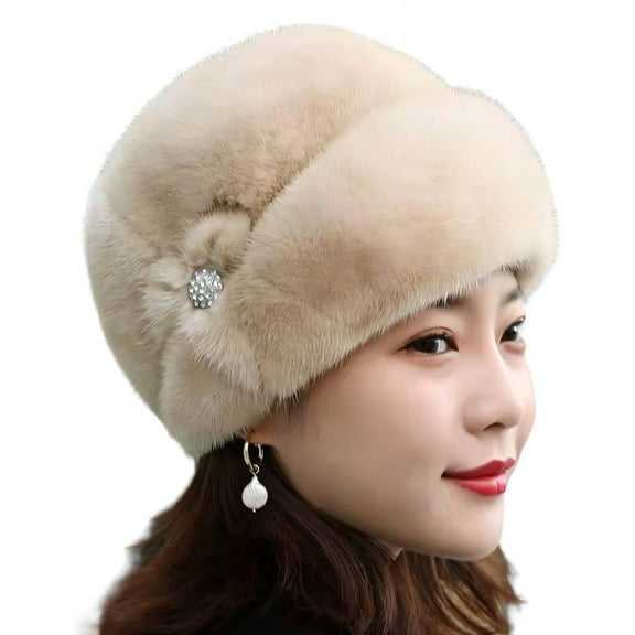 TELOLY Winter Hats for Women,Warm Faux Mink Fur Hat,Windproof and Cozy Design Slouchy Beanie for Women,Dark Khaki