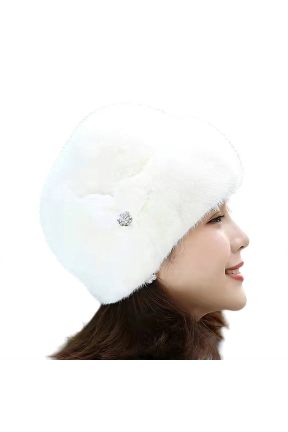 Winter Hats for Women,Warm Faux Mink Fur Hat,Windproof and Cozy Design Slouchy Beanie for Women,White