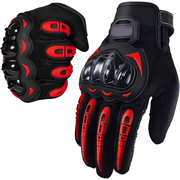 TELOLY Winter Motorcycle Gloves with Armor Knuckles, Rainproof Touchscreen Riding Mitts for Men, Warm Non-Slip Grip for ATV UTV Snowmobile, Red Large