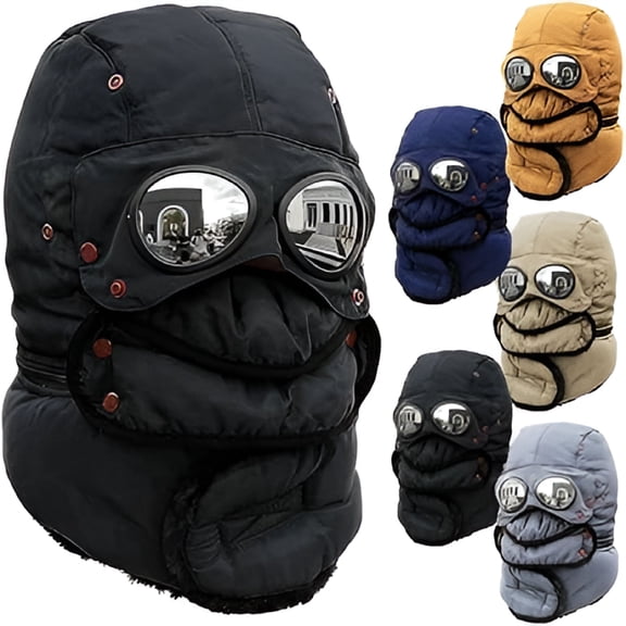 TELOLY 2026 New Winter Thermal Hat with Glasses Winter Pilot Hat Trapper Hats Goggles and Face Mask Outdoor Sport Ski