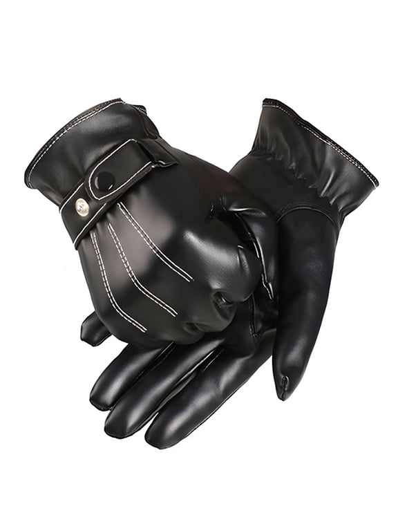 Winter Thick Warm Buttons Adjustable Faux Leather Super Driving Gloves