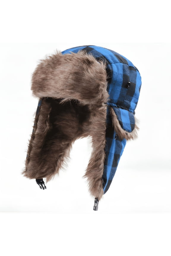 Winter Trapper Hat - Russian Ushanka Trooper Aviator Hats for Men & Women - Snow Eskimo Hat with Ear Flaps for Cold Weather (Lumberjack), Black Blue