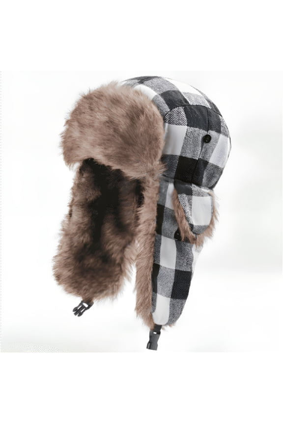 Winter Trapper Hat - Russian Ushanka Trooper Aviator Hats for Men & Women - Snow Eskimo Hat with Ear Flaps for Cold Weather, Black White