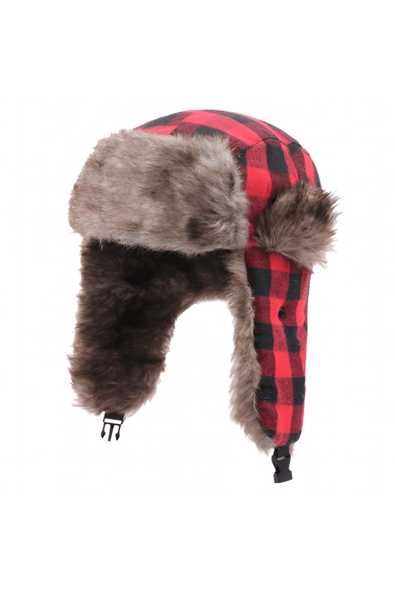 Winter Trapper Hat - Russian Ushanka Trooper Aviator Hats for Men & Women - Snow Hat with Ear Flaps for Cold Weather, Black Red