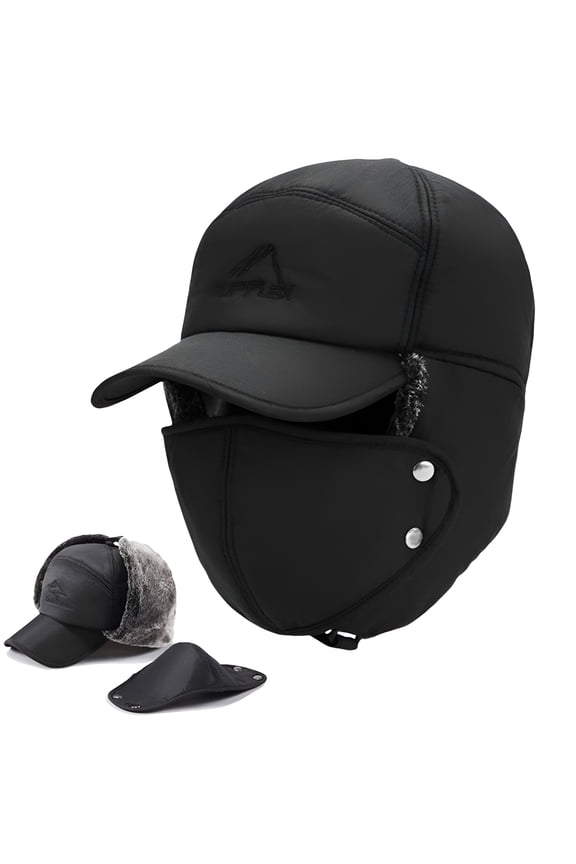 Winter Trapper Hat for Men and Women Unisex Trooper Hunting Ushanka Hat With Ear Flap Windproof Mask Warm Russian Cap, Black