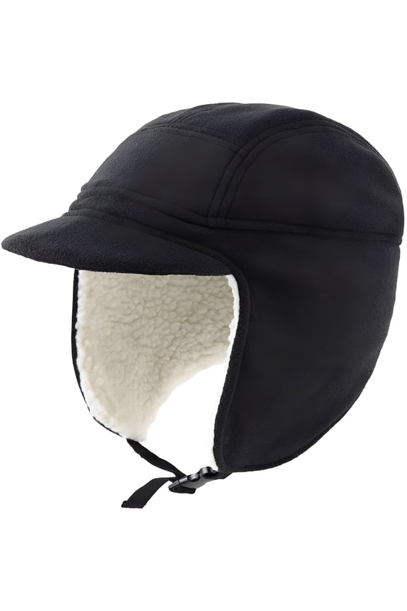 Winter Trapper Hunting Hat with Visor Windproof Fleece Warm Russian Earflap Caps for Men and Women (Black)