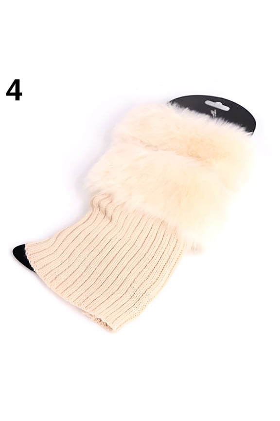 Women Autumn Winter Furry Ribbed Boot Cuffs Boot Toppers Leg Warmers, Beige